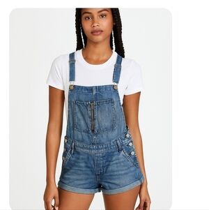 Mother Denim Women’s Blue Jean Casual Distressed Denim Overall Shortalls S